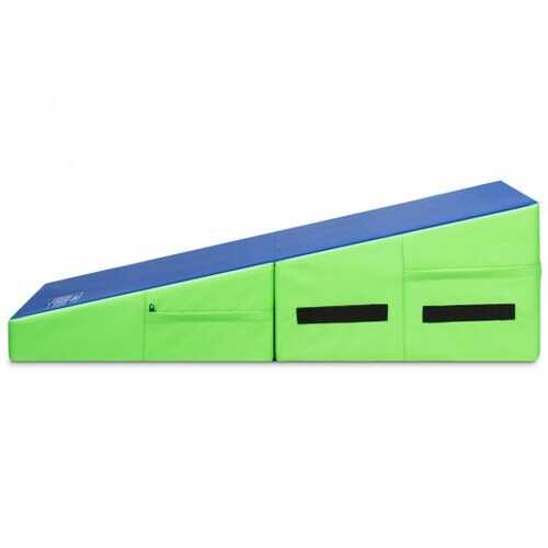 Folding Wedge Exercise Gymnastics Mat with Handles-Green