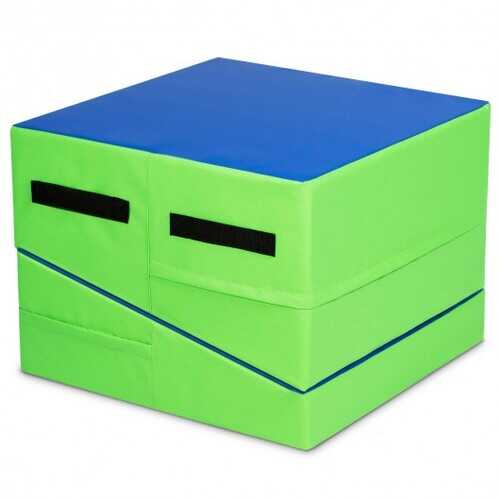 Folding Wedge Exercise Gymnastics Mat with Handles-Green