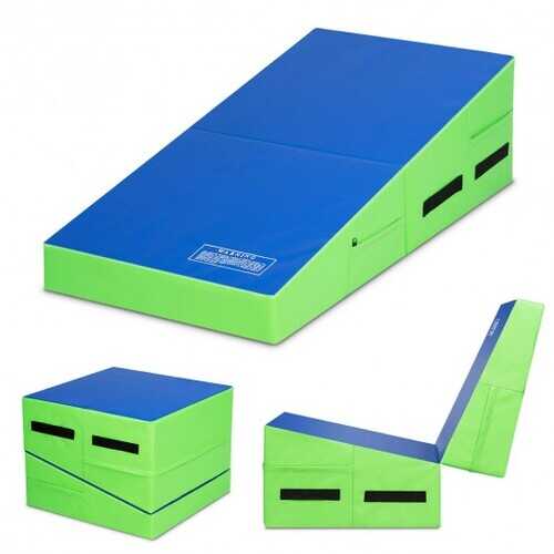 Folding Wedge Exercise Gymnastics Mat with Handles-Green
