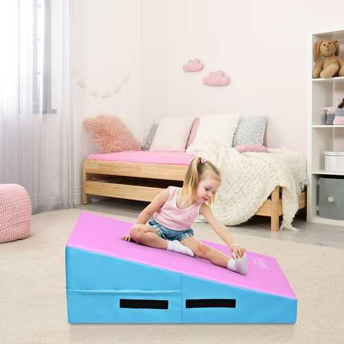 Incline Gymnastics Mat Wedge Ramp Gym Tumbling Exercise Mat-Pink & Blue