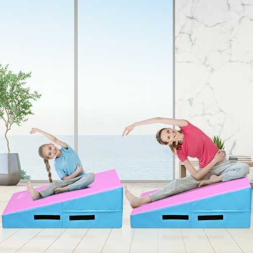 Incline Gymnastics Mat Wedge Ramp Gym Tumbling Exercise Mat-Pink & Blue